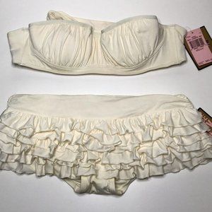 🔥SOLD🔥 NWT JUICY COUTURE Angel Ruffle Layer Bikini 2 Pc Sz Medium Cream RARE
